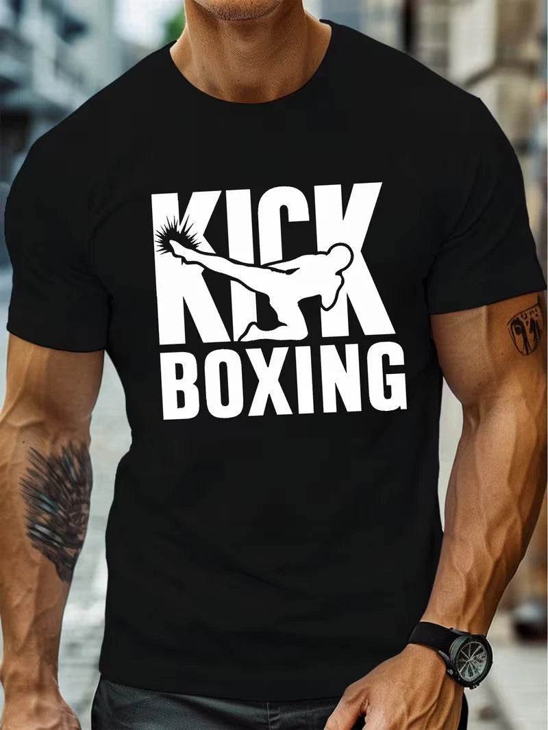 Men's Kickboxing Graphic Tee Big & Tall Casual Short Sleeve Summer T-Shirt