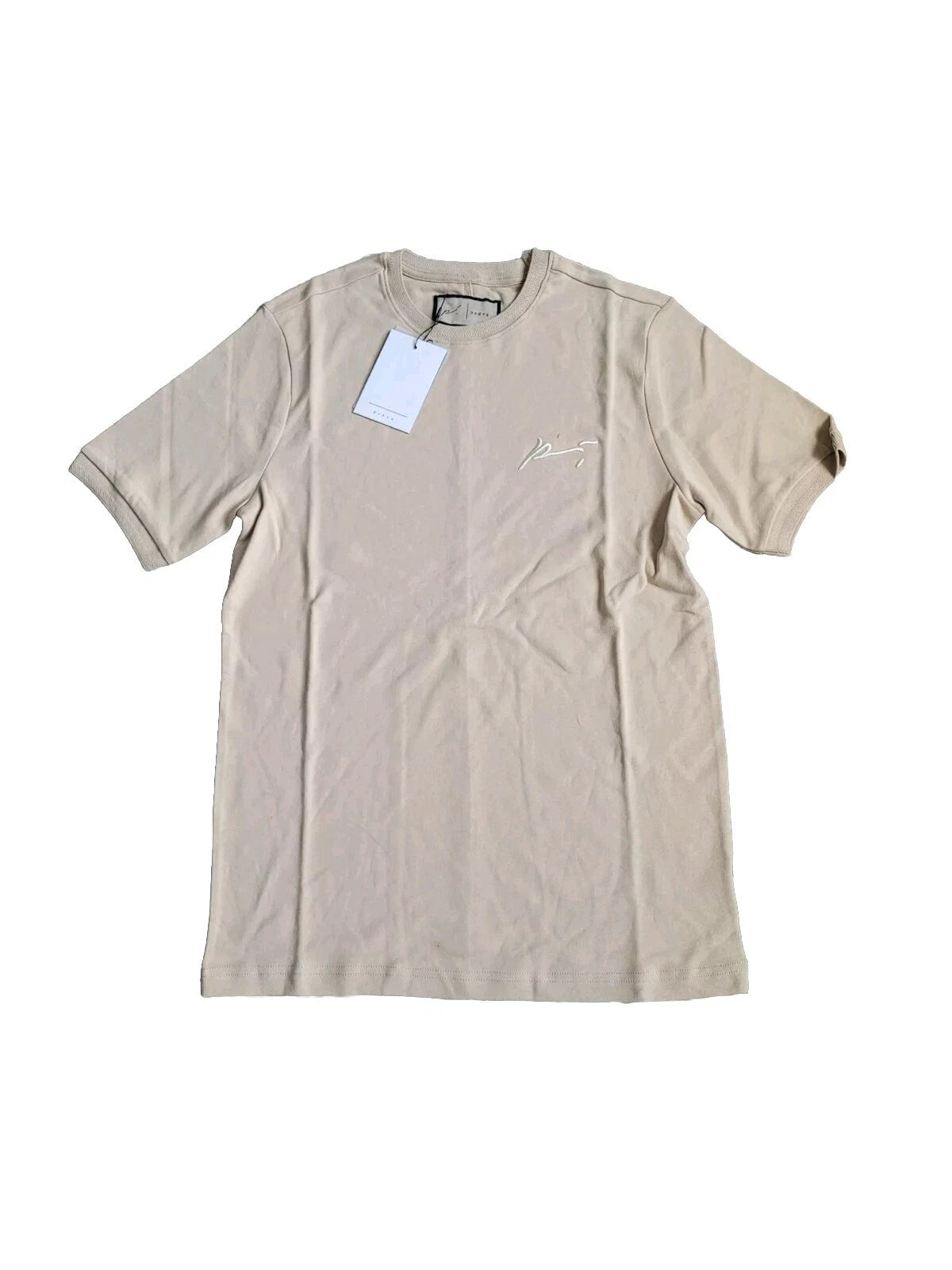 Prevu Short Sleeve Signature Tee Core Embroidered T-shirt Latte Size M RRP £50