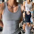 Stylish White Bodybuilding Tank Top with Stripe Pattern for Men's Fitness
