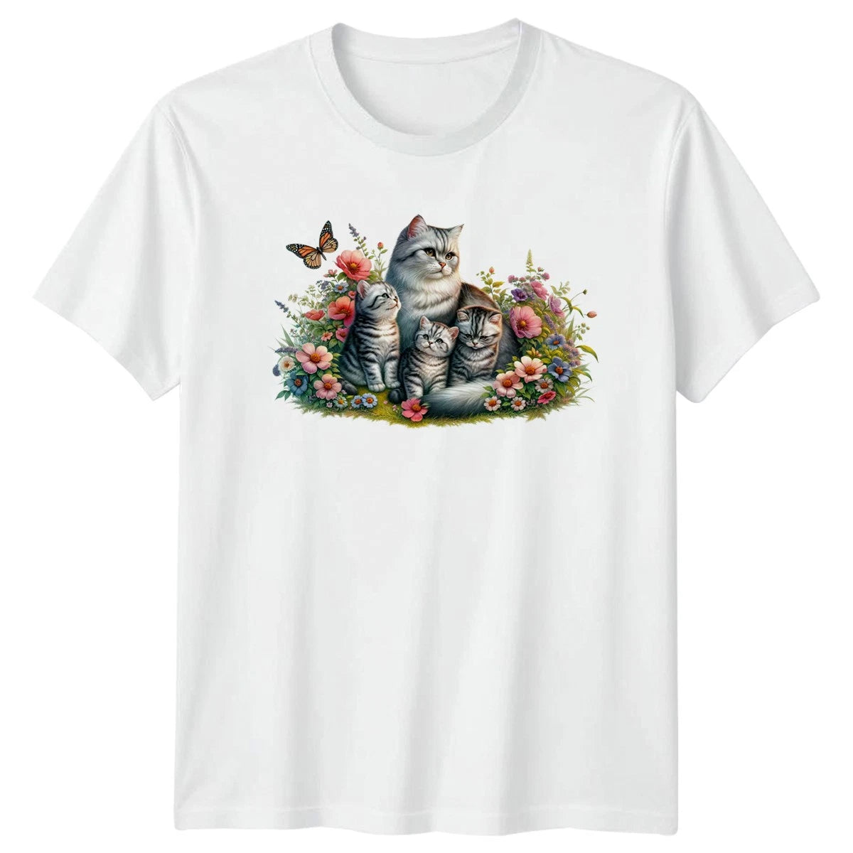 Floral Cat Family T-Shirt Cat Lover Pet Gift For Her