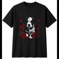 Botanical Puppy with Roses Dog Mens T-Shirt Black 100% Cotton Kawaii Graphic Tee
