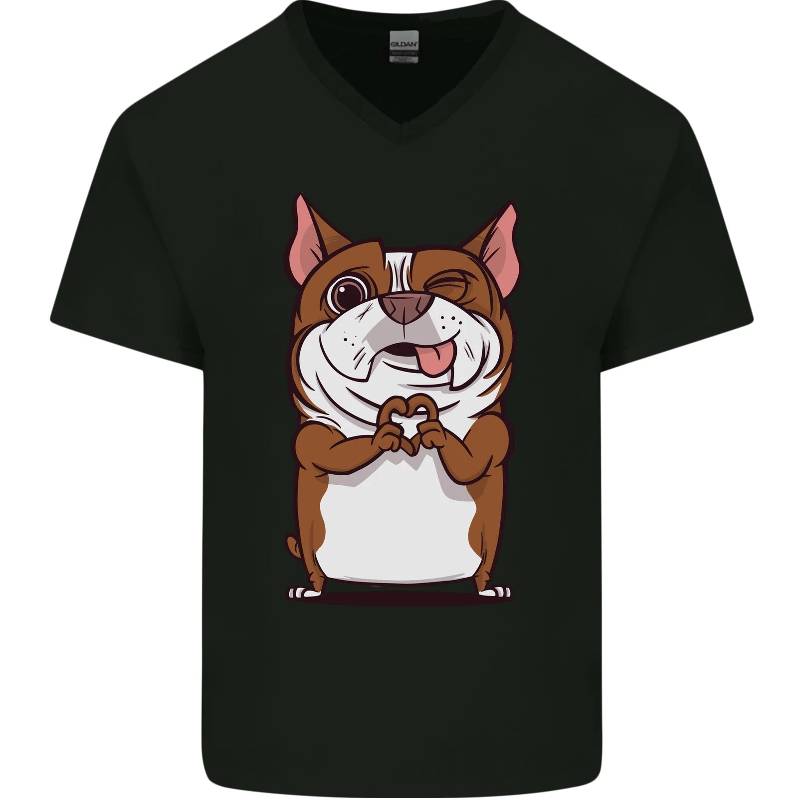 A Cute Dog With a Heart Sign Mens V-Neck Cotton T-Shirt