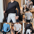 Mens Slim Fit Casual Long Sleeve Round Neck Tee Solid Color Shirt for Daily Use