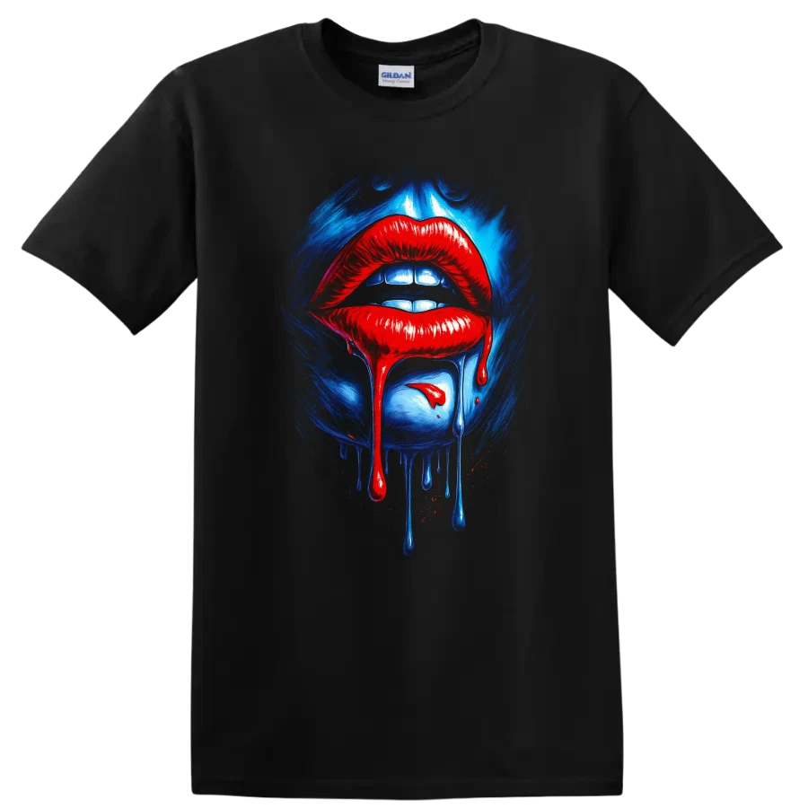 Lips Dripping Red Blue Urban Streetwear T Shirt Graphic Tee Fashion Art