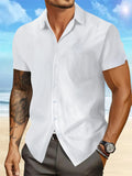 Men's Linen Shirt Casual Shirts Short Sleeve Button Down Tops Blouse