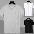 Mens Fashion Short Sleeve Tee Top Round Neck Slim Fit Solid Color T Shirt