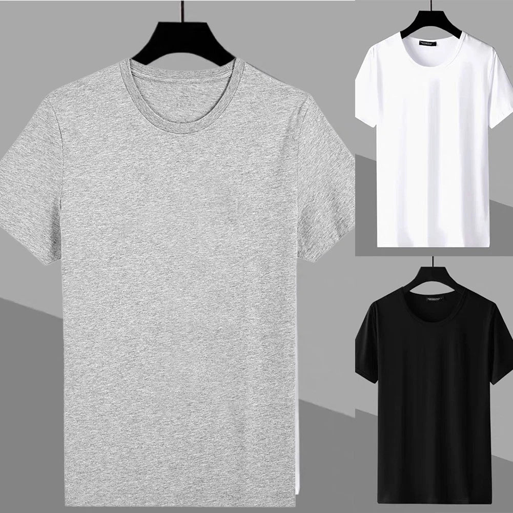 Mens Fashion Short Sleeve Tee Top Round Neck Slim Fit Solid Color T Shirt