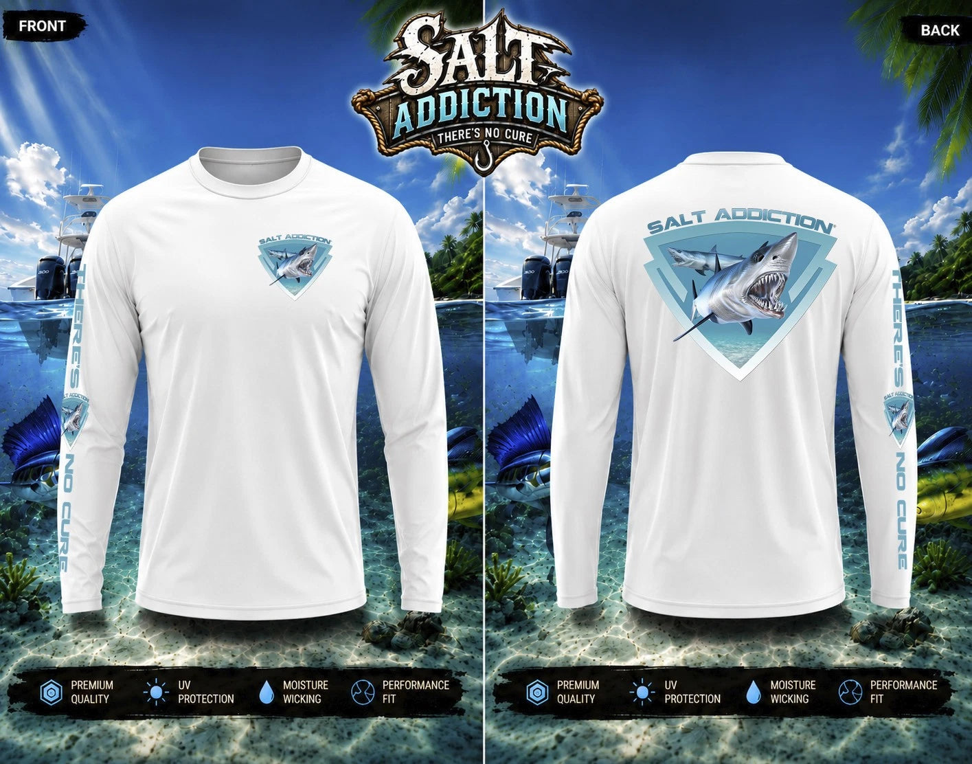 Salt Addiction t shirt long sleeve Performance salt water fishing uv 50 Shark
