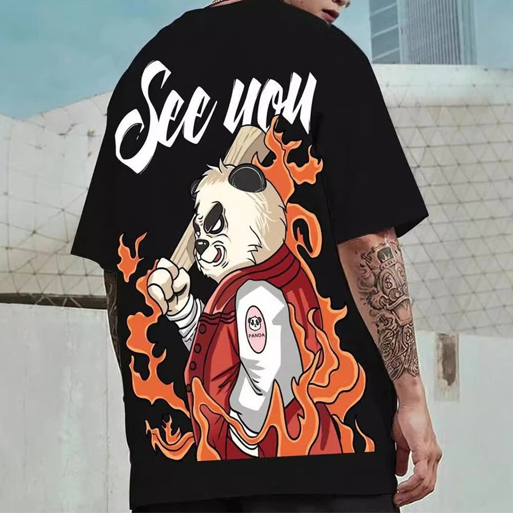 Mens Daily Wear Printed Casual T Shirt Short Sleeve Pullover Round Neck