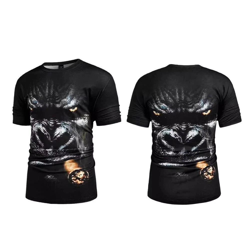 Mens Streetwear Round Neck Loose Fit Printed Short Sleeve T Shirt Polyester