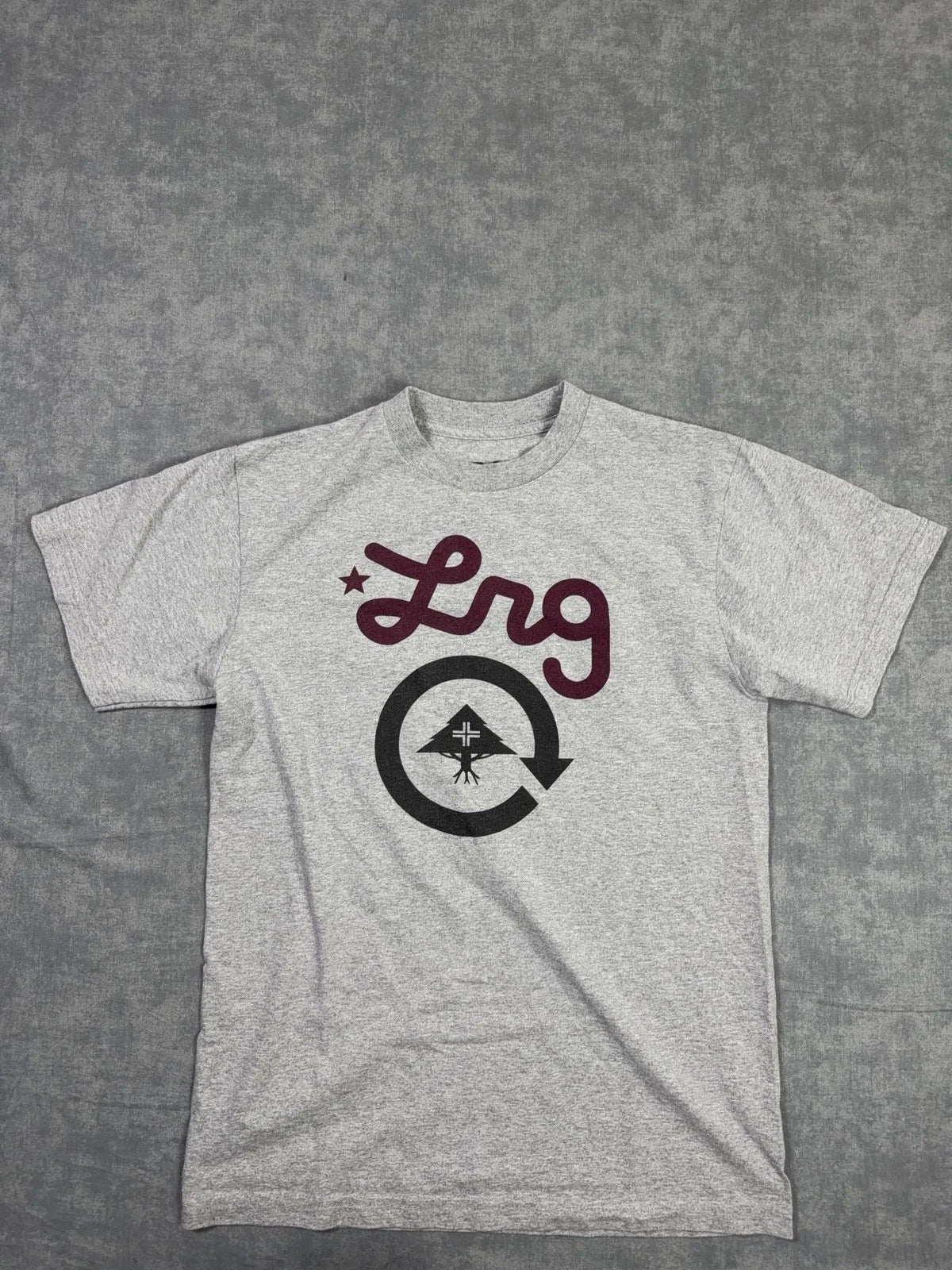 LRG Shirt Mens M Gray Script Logo Tree Circle Graphic Tee Tagless Streetwear