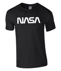 NASA T-shirt with Retro NASA Worm Logo. Printed on High Quality Black TShirt