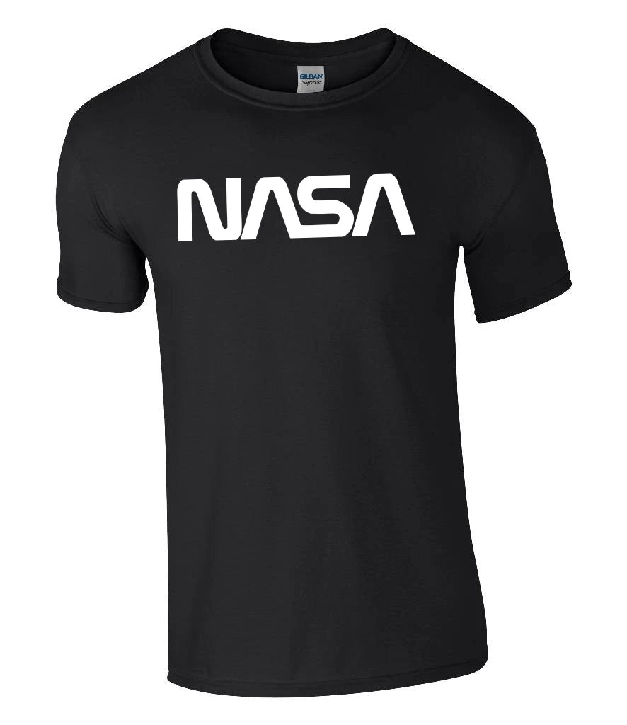 NASA T-shirt with Retro NASA Worm Logo. Printed on High Quality Black TShirt
