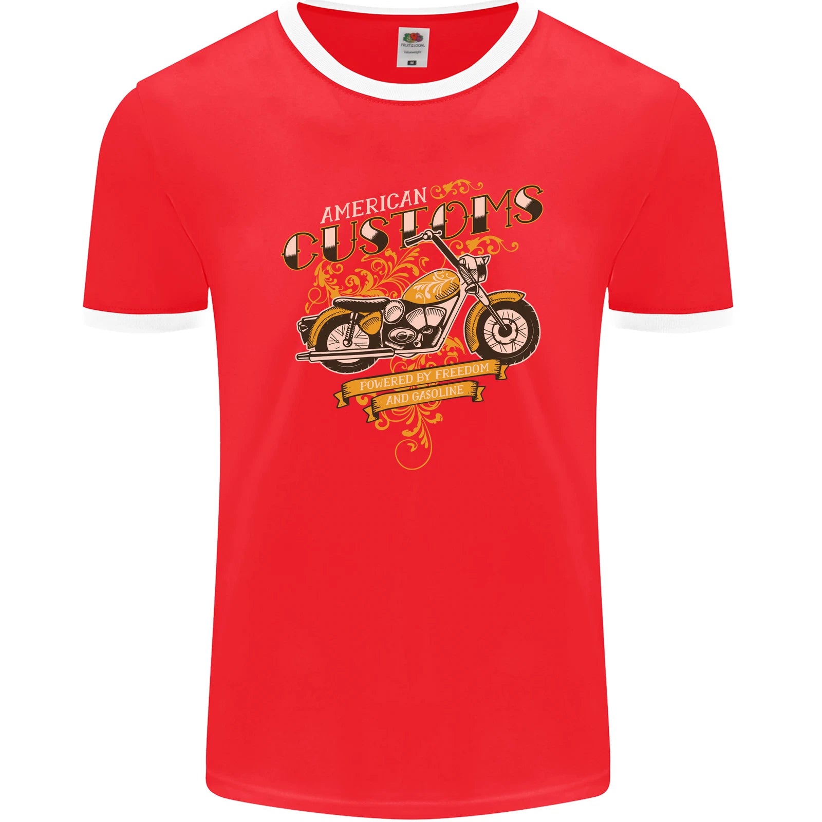 Biker American Customs Motorcycle Chopper Mens Ringer T-Shirt FotL