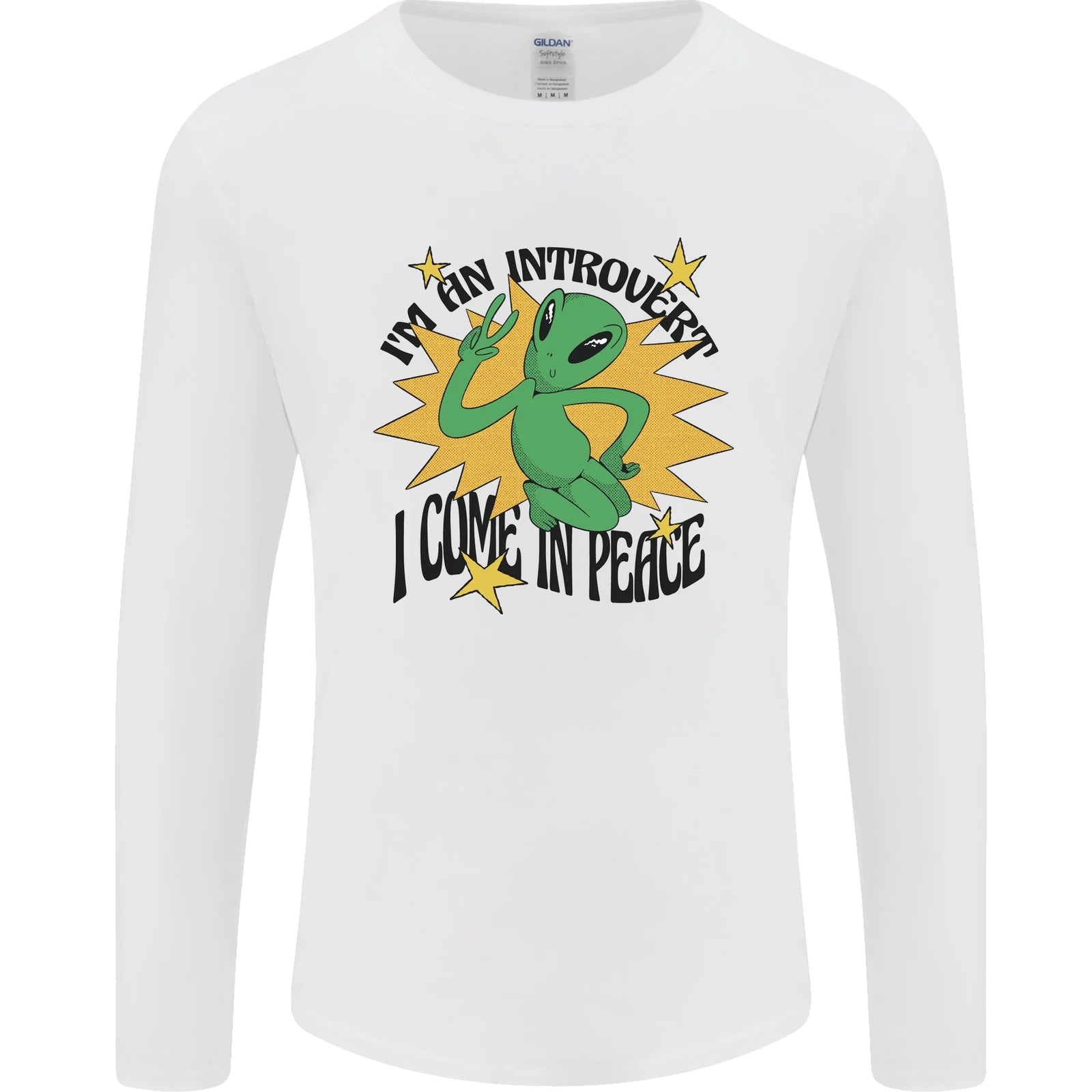 Alien Introvert I Come in Peace Funny UFO Mens Long Sleeve T-Shirt