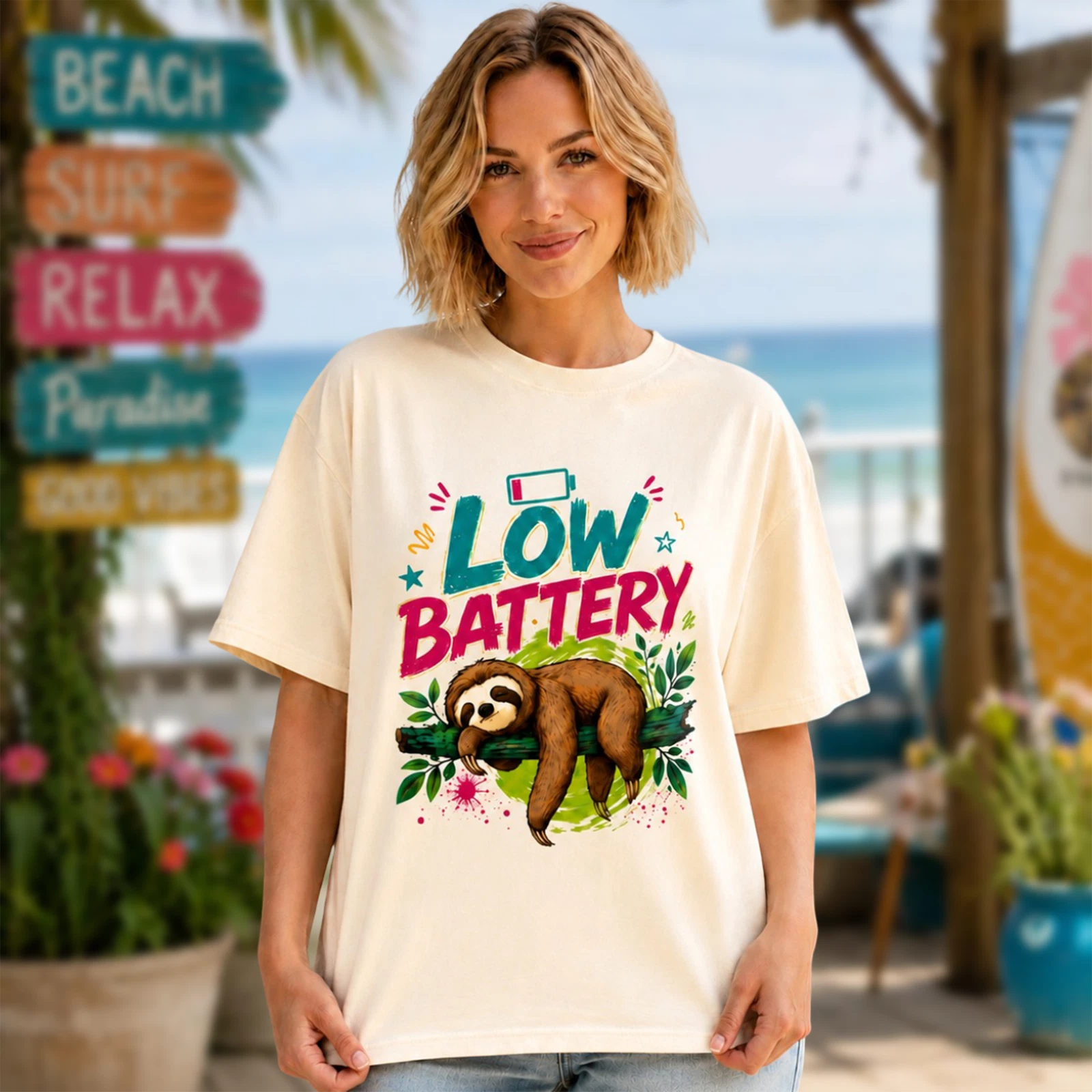 Low Battery Sloth Funny T Shirt, Cute Sleepy Sloth Graphic Tee, Relaxed