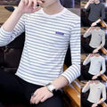 Men's Korean Styled Stripe T-Shirt Long Sleeve Round Neck Casual Slim Fit Wear