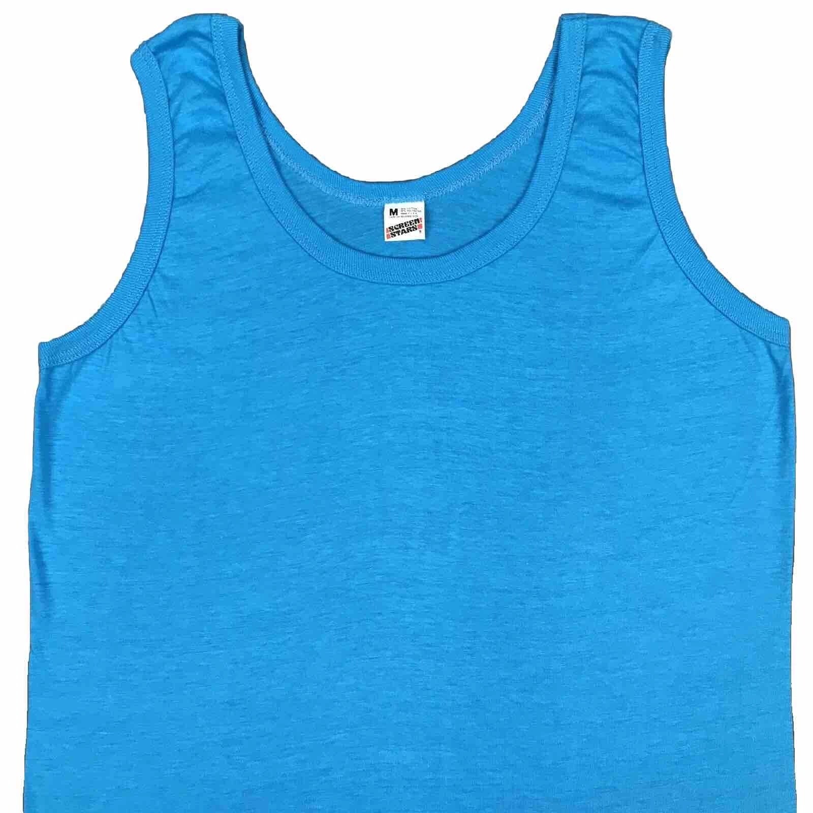 NOS vintage 80s BLANK BLUE SCREEN STARS TANK TOP T-Shirt XS/SMALL soft thin surf
