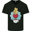 Peace Love Coffee Mens V-Neck Cotton T-Shirt