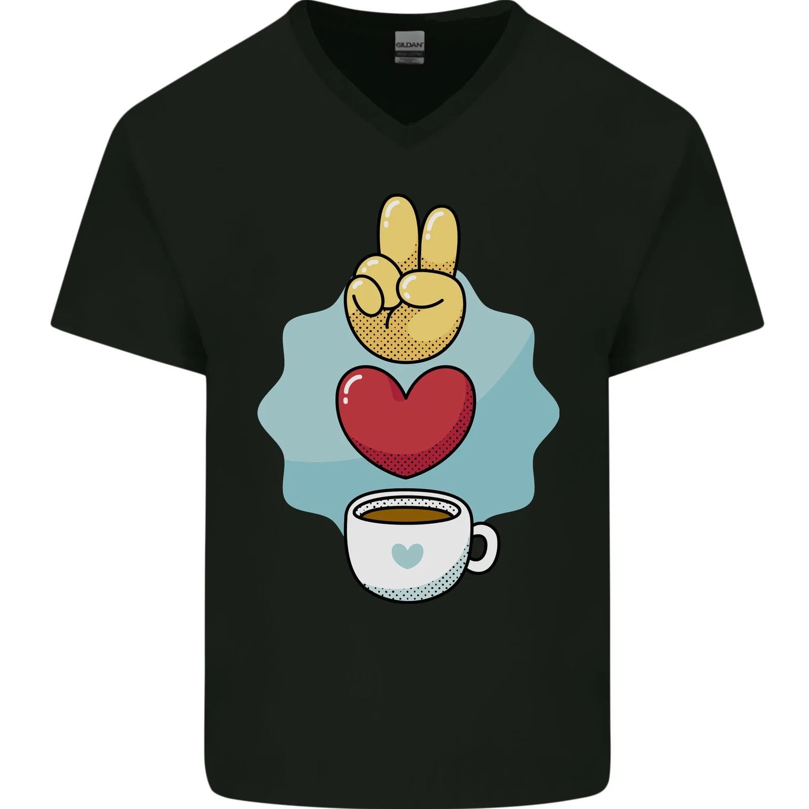 Peace Love Coffee Mens V-Neck Cotton T-Shirt