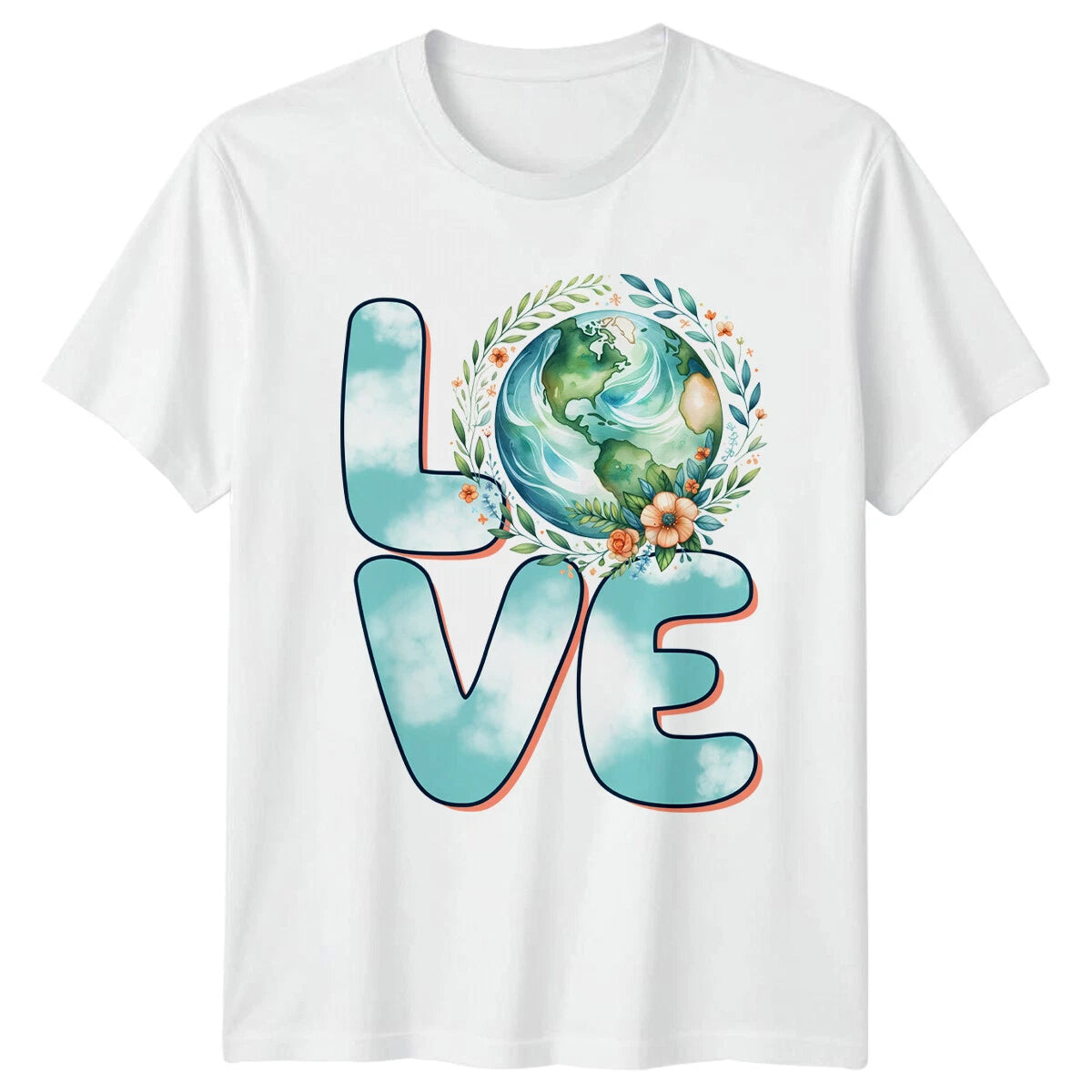 Love Earth Day T-Shirt Watercolor Globe Floral Save The Planet Tee