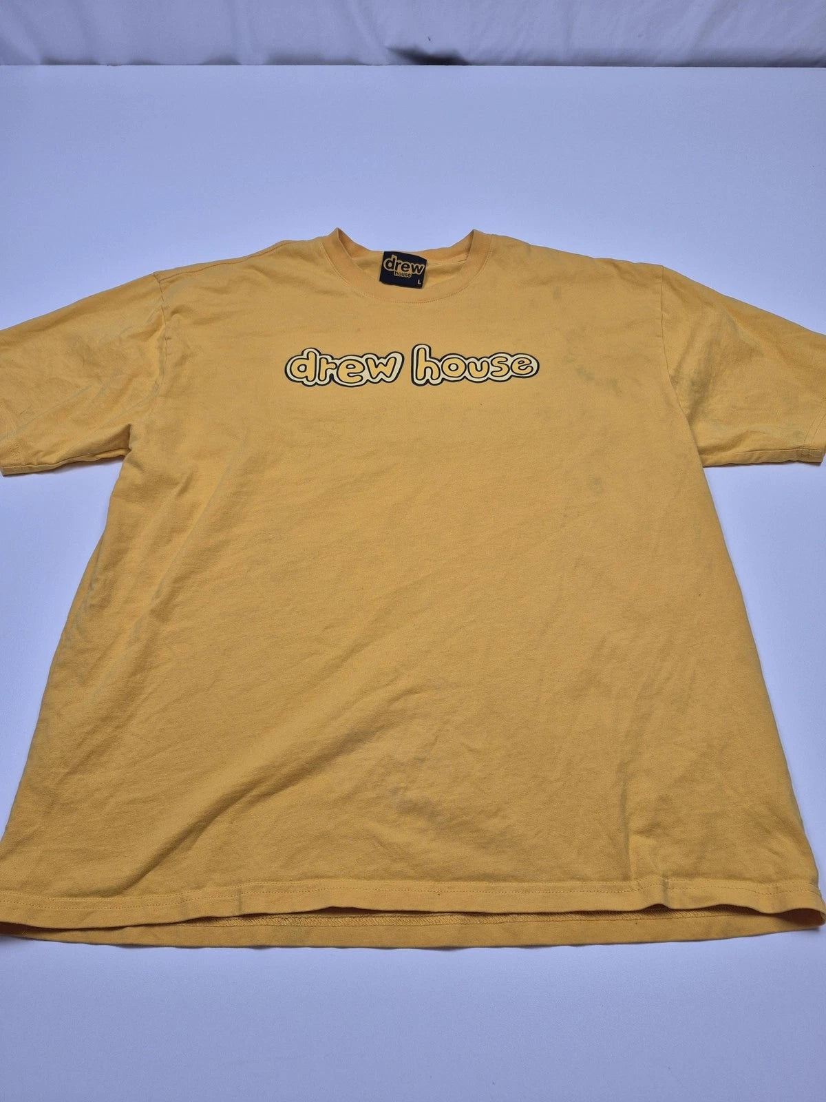 Drew House Shirt Mens Large Yellow Logo Graphic Tee Streetwear Cotton Casual