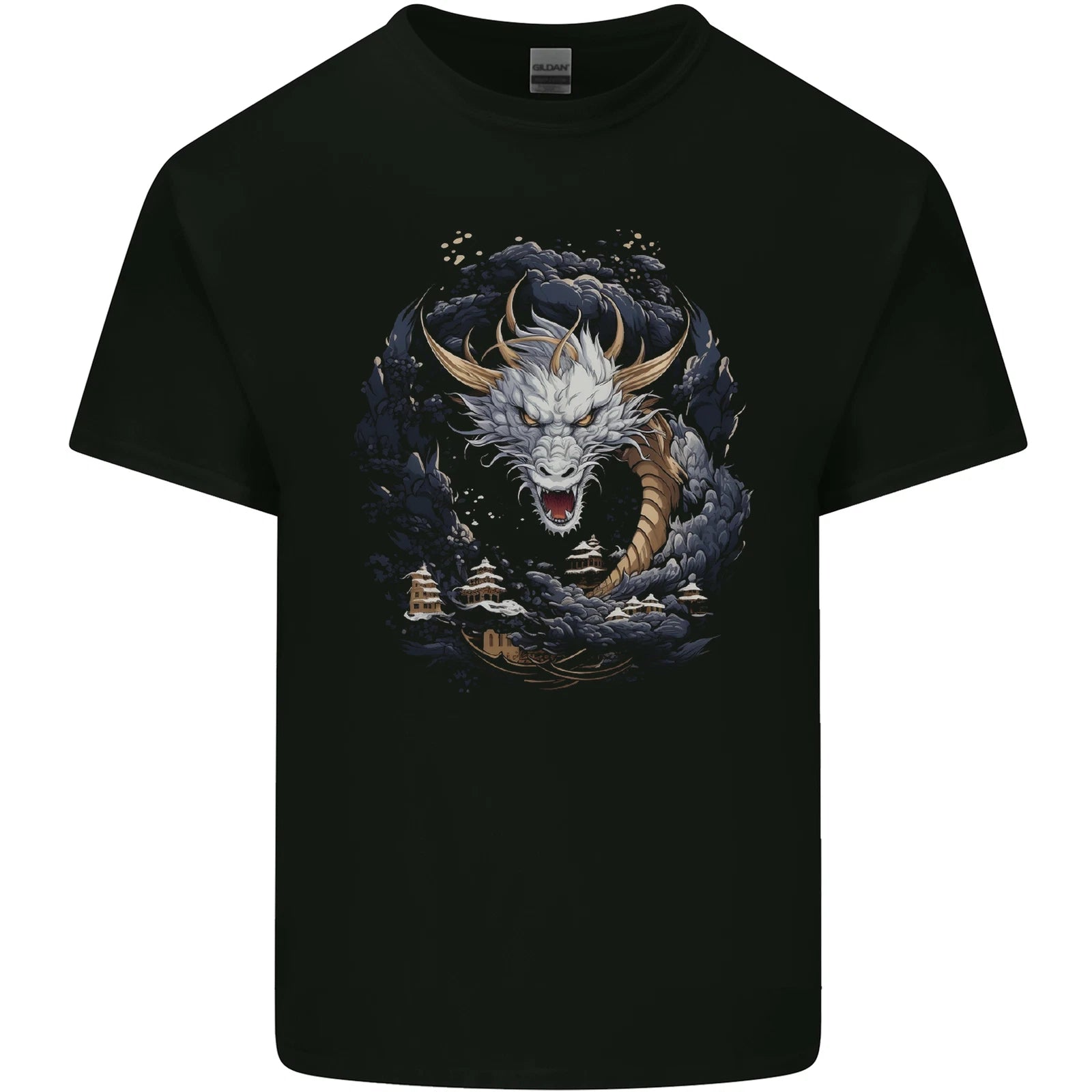 White Japanese Dragon Fantasy Mens Light Cotton T-Shirt