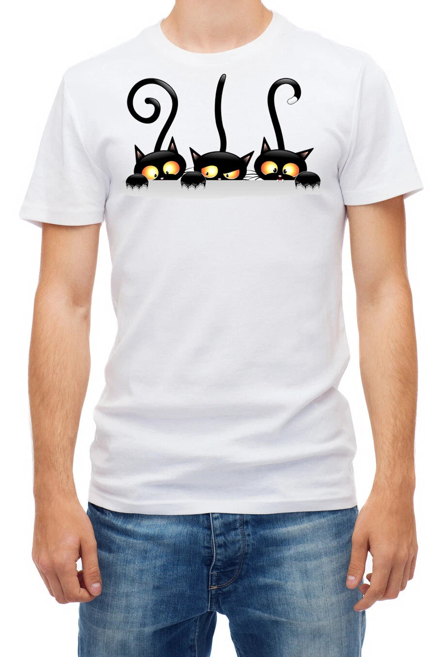Three cat Black cat family cute pussycats Short sleeve White Men T shirt K192