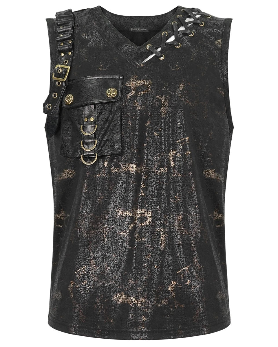 Devil Fashion Mens Gothic Apocalyptic Steampunk Punk Tank Top Vest Black Bronze