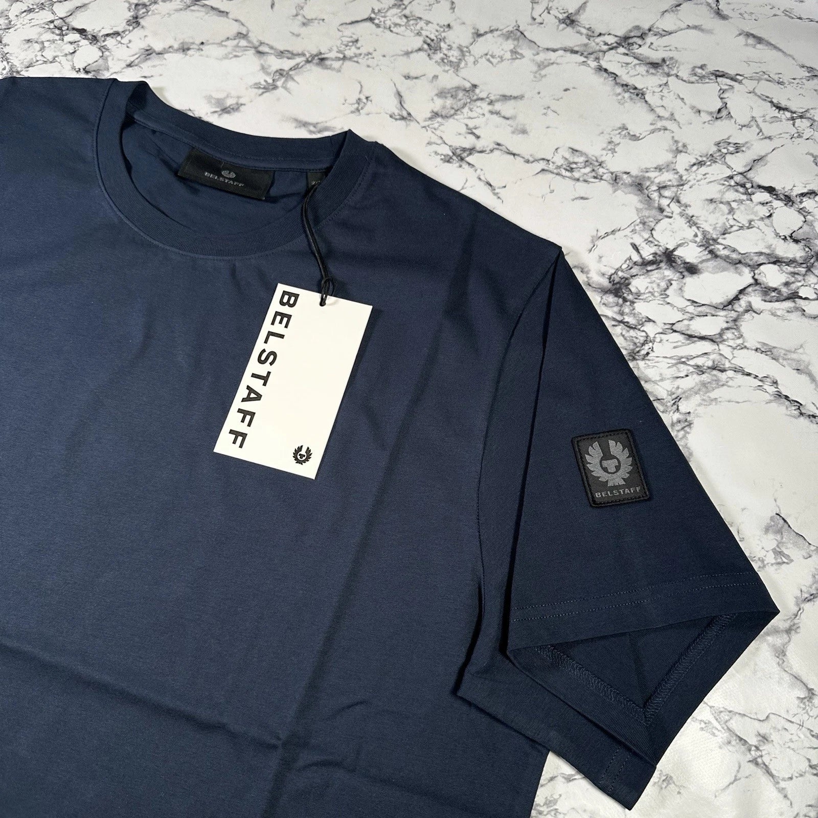BELSTAFF Mens Deep Navy Blue Thom Sleeve Logo T Shirt SIZE 2XL BNWT Authentic
