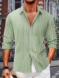 Men's Jacquard Shirt Casual Slim Shirts Long Sleeve Button Down Tops Blouse