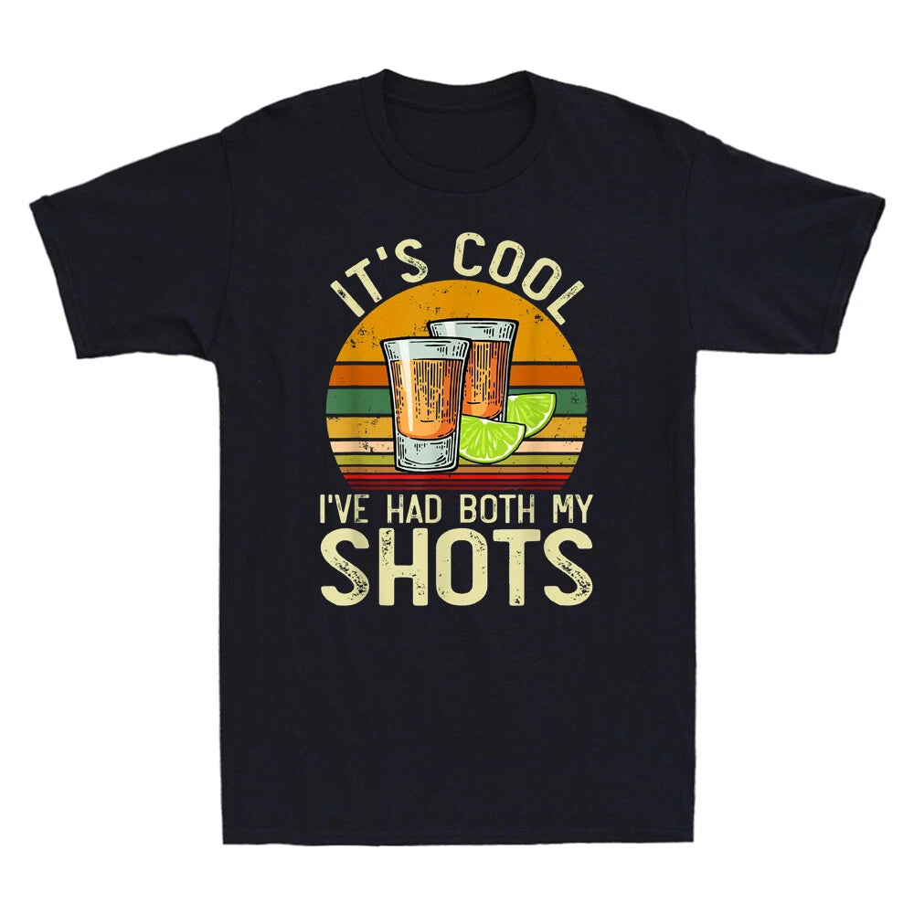 It's Cool I've Had Both My Shots Tequila Vaccinated Vintage Men's T-Shirt Cotton