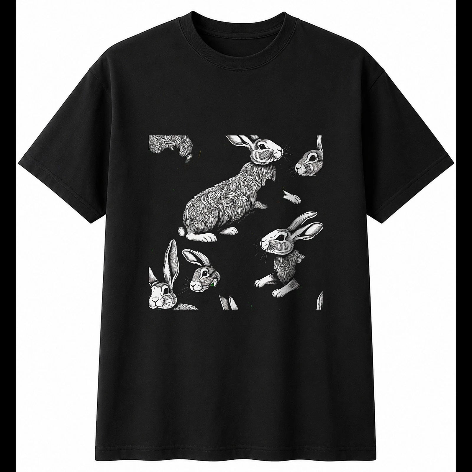 Flemish Giant Rabbit with Roses Cute Mens T-Shirt Black 100% Cotton Birthday