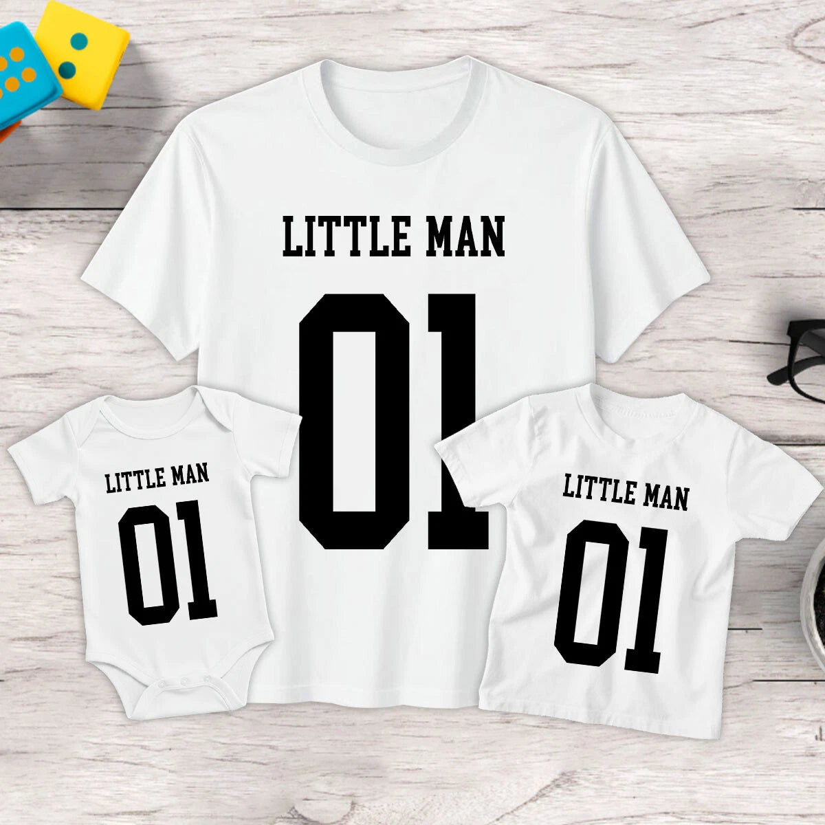 Personalised Mens Kids Little Man Funny Fathers Day T-Shirt Tee Baby Romper #FD