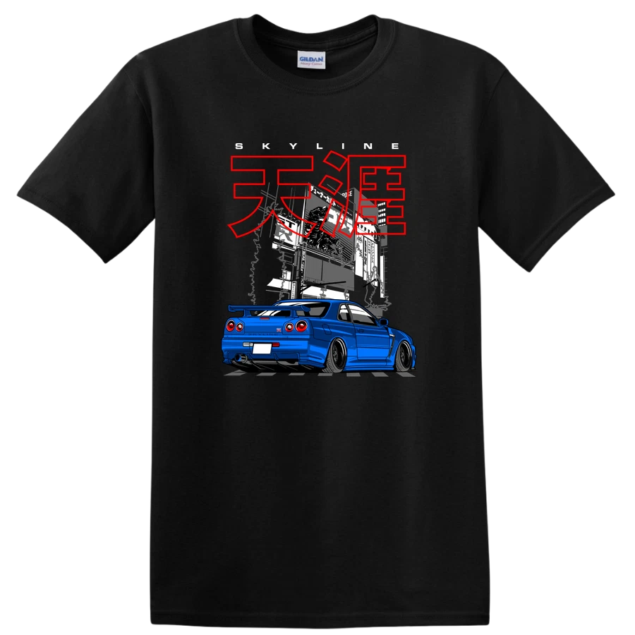 Blue Car Graphic T Shirt Street Racing Tokyo Style Tee Cool Automotive Design