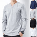 Men Long Sleeve V Neck Tee Top Loose Fit Solid Color Casual Wear for Plus Size