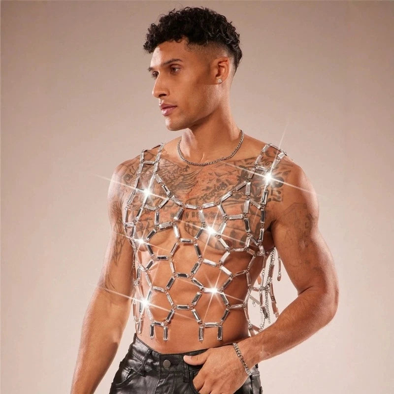 Cool Punk Sequins Mesh Top Breathable And Stylish For Daily Outfits