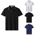 Men's V Neck Lapel T Shirt Short Sleeve Contrast Trim Solid Color Work Top