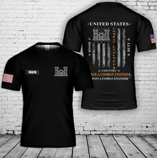 Custom Name US Army Combat Engineer 3D T-Shirt