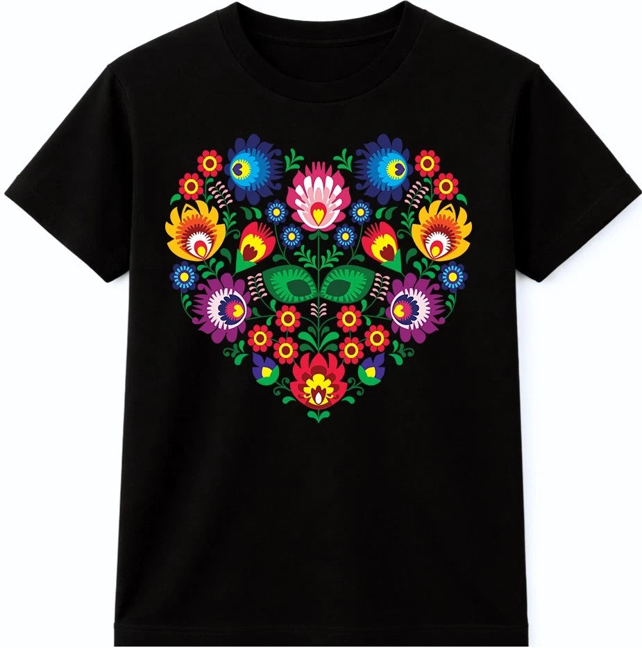 Folk Art Heart Floral Mexican Flower Boho Ethnic Pattern Designs Graphic T-Shirt