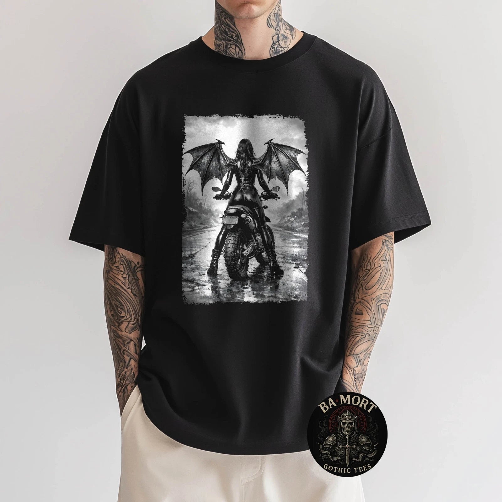 Gothic Dark Biker Angel Girl Demon Wings Street Style T-Shirt