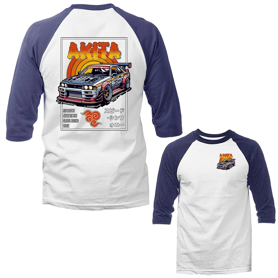 Akita Imported Tuned Custom JDM Sports Car 3/4 Sleeve Raglan