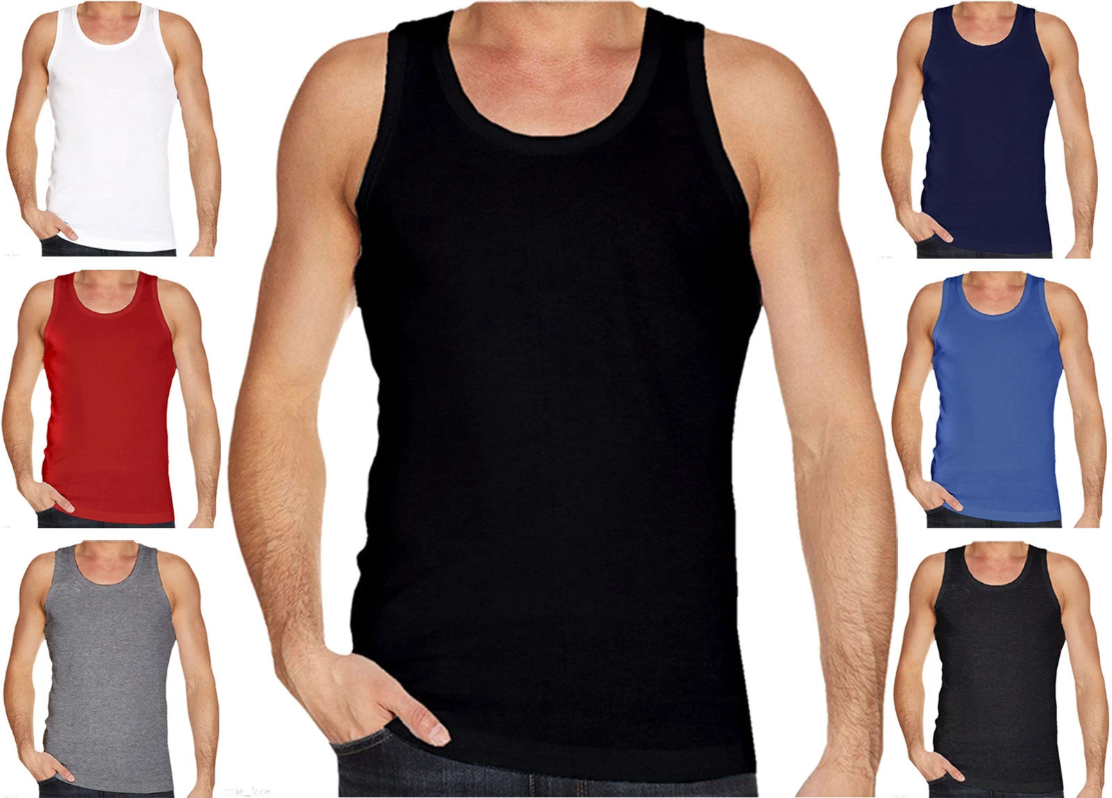 Mens Plain Vests Polycotton Summer Multi Pack Sports T Shirt Tank Top S-2XL Lot