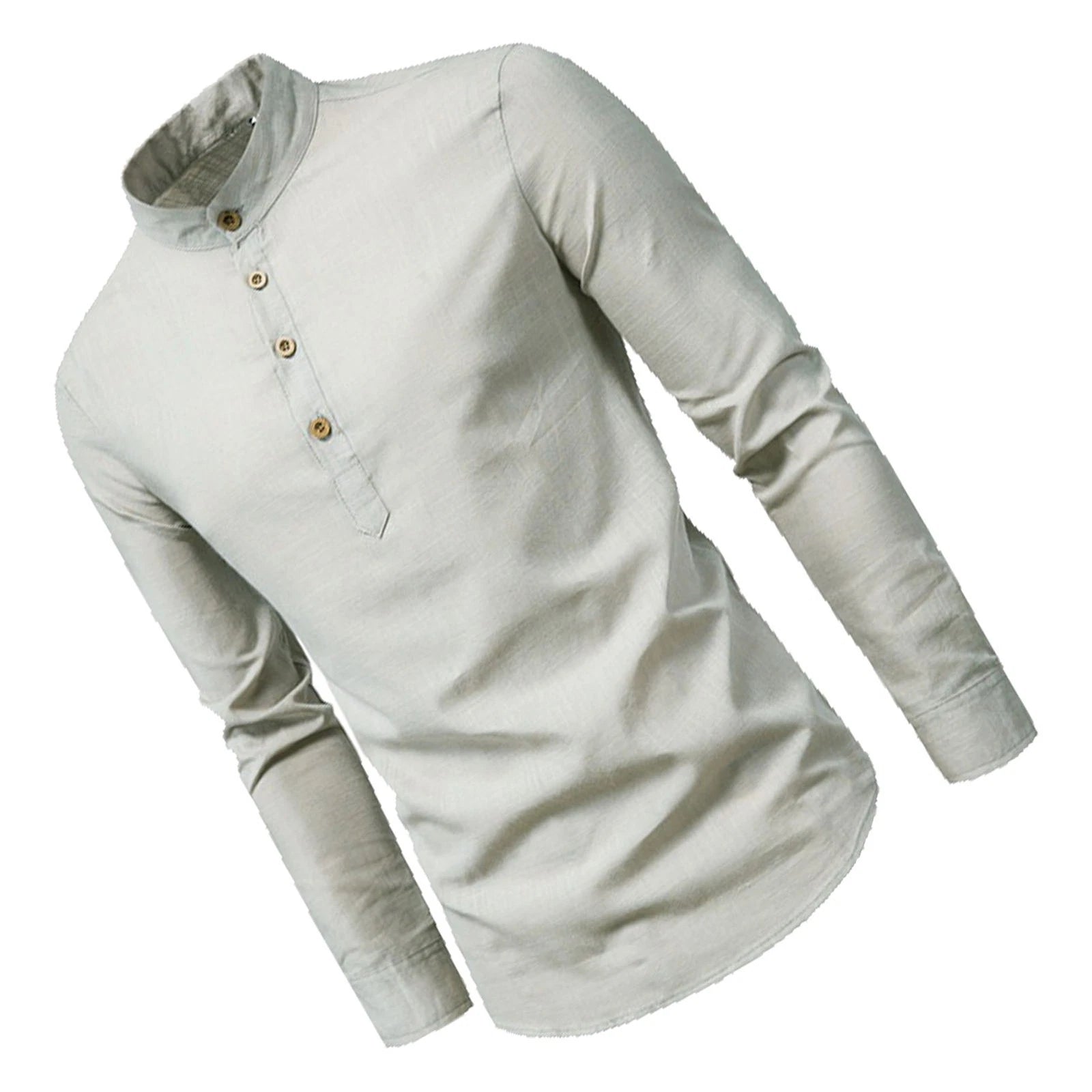 Men Dress Shirt Grey Slim Fit Stand Collar Pure Color Elegant Soft Men Henle TOU