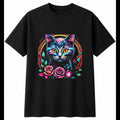 Colourful Kitten with Roses Cat Cute Mens T-Shirt Black 100% Cotton Birthday