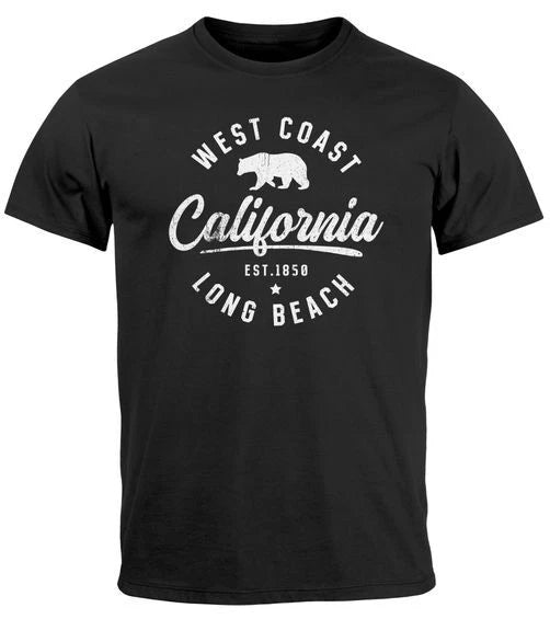 Men's T-Shirt Print California Print Bear Long Beach Men Fashion