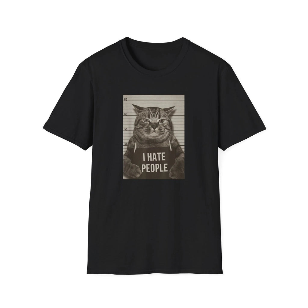 Mens Funny T Shirts I Hate People Cat T-Shirt Mugshot Sarcastic Graphic Novelty