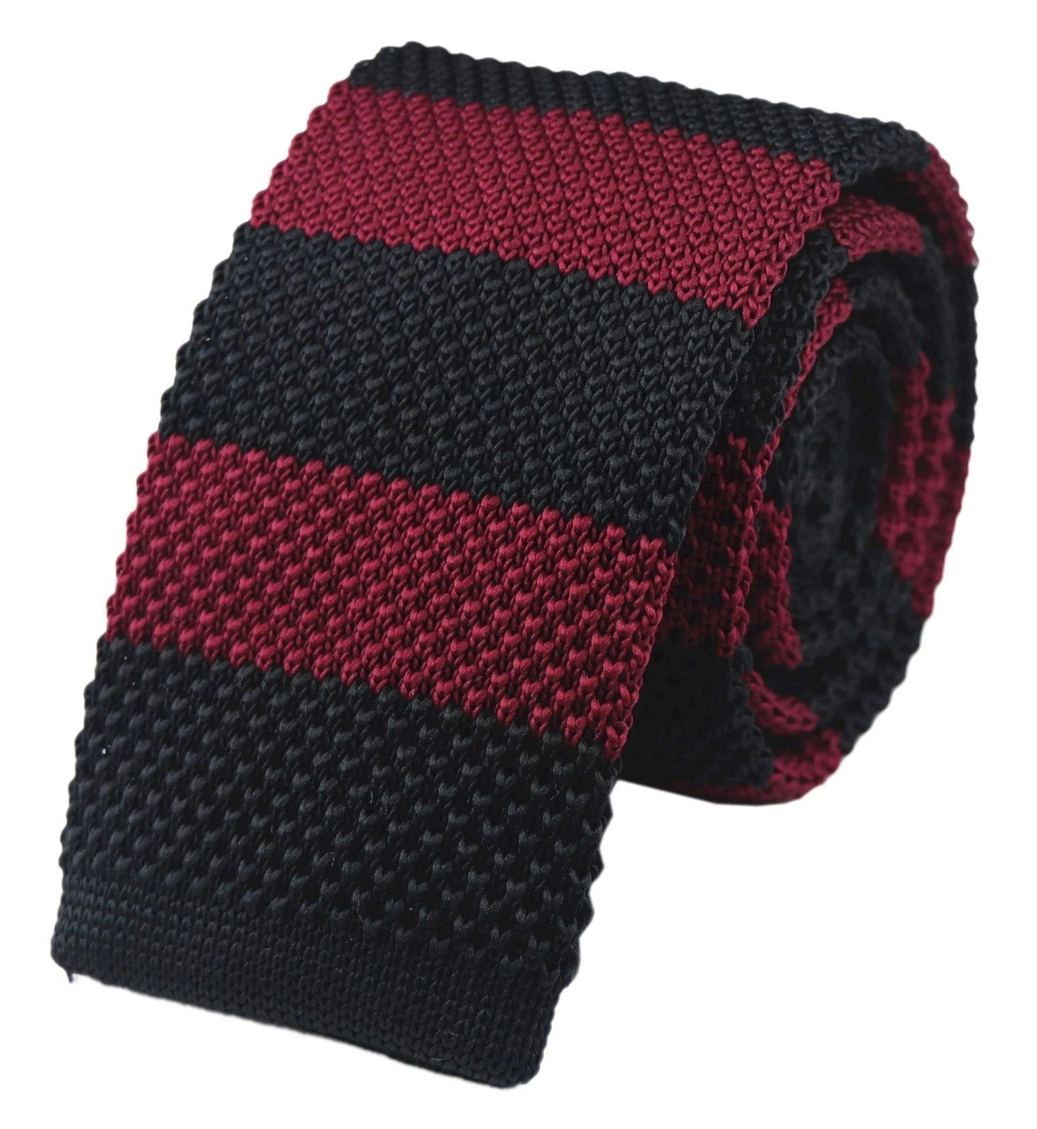 Men Novelty Wide Stripe Burgundy Red Black Fashion Knit Tie Stylish Groom Gro...