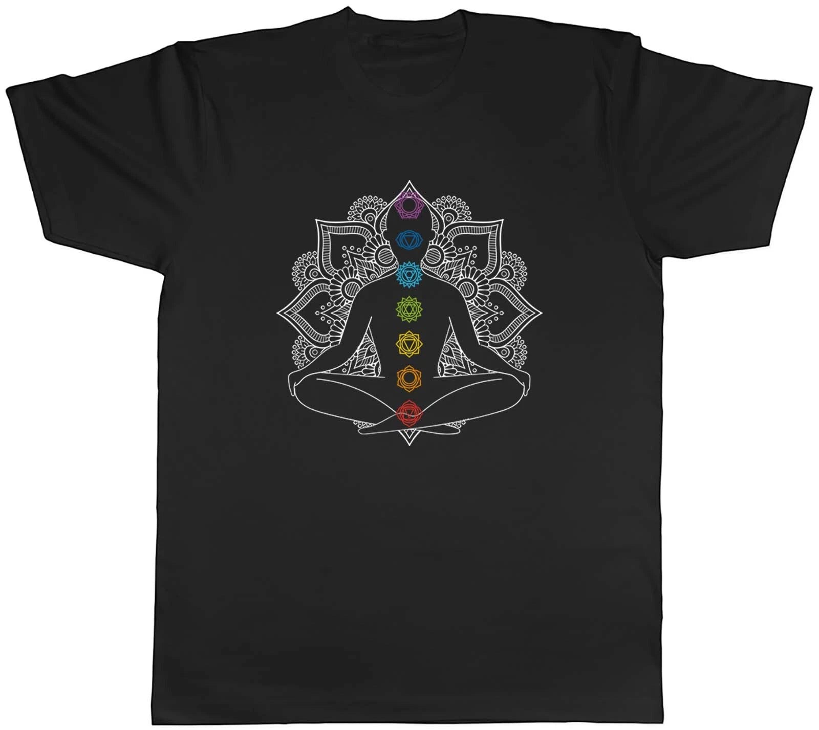 Chakra Symbols Mandala Flower Yoga Meditation Mens Unisex T-Shirt Tee Gift