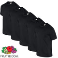 FRUIT OF THE LOOM 5 PACK MIXED WEIGHT PLAIN BLACK T SHIRT TEE SHIRT S to 5XL